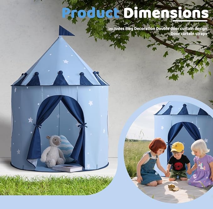 Blue Star Kids Tent:Pop up Kids Play Tent Made by Peachskin Fabric - Toddler House for Indoor & Outdoor - Great Princess Castle for Baby