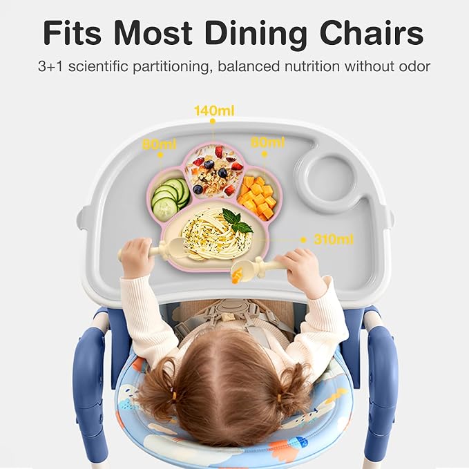 Dr.Isla Baby Feeding Set 5 Pcs - BPA Free Food Grade Silicone Baby Essentials - Includes Suction Plate & Bowl, Training Sippy Cup, Soft Spoon & Fork, Toddler Eating Utensils, Baby Gift, Pink
