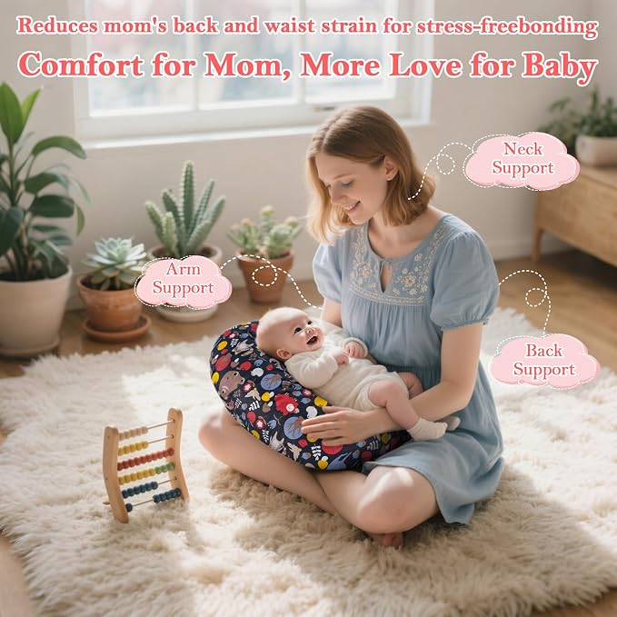 Nursing Pillow - Breastfeeding Pillow with Breathable Filling & Removable Cover, Ergonomic Support for Breastfeeding & Bottle (Sika Deer,0-12 Months)