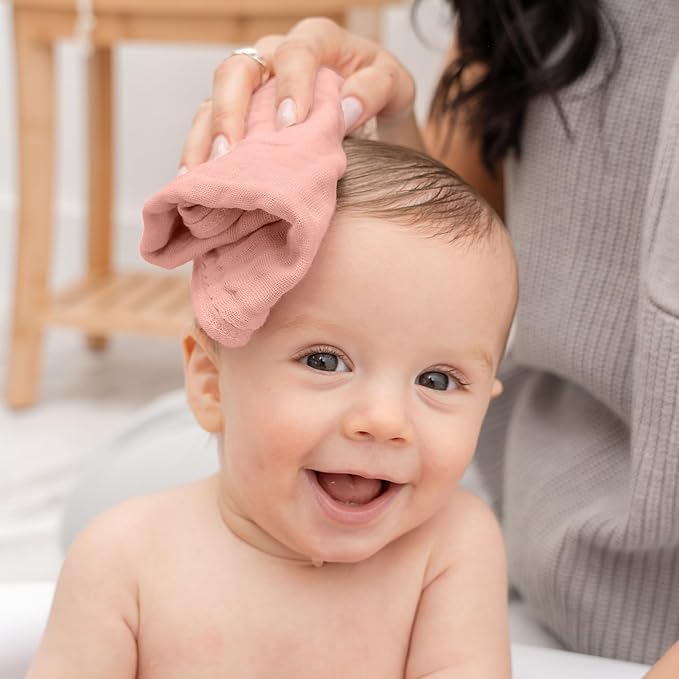 Comfy Cubs Muslin Baby Washcloths 6 Pack - Soft 6-Layer Cotton Wash Cloths for Sensitive Skin - 10"x10" Large, Gentle, Absorbent Infant Essentials for Newborn and Toddlers - Bold Blush