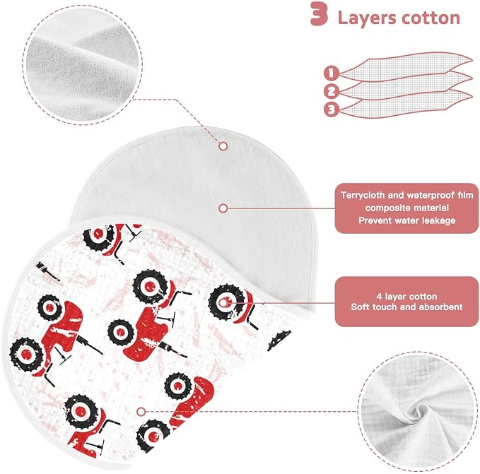 vvfelixl Muslin Burp Cloths Red Wheeled Tractors Baby Washcloths for Baby Girl Boys 2 Pack