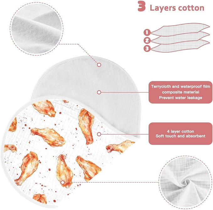 vvfelixl Baby Burp Cloths Roast Chicken Wing Baby Newborn Cotton Burping Cloths Set Babys Washcloths 4 Pack