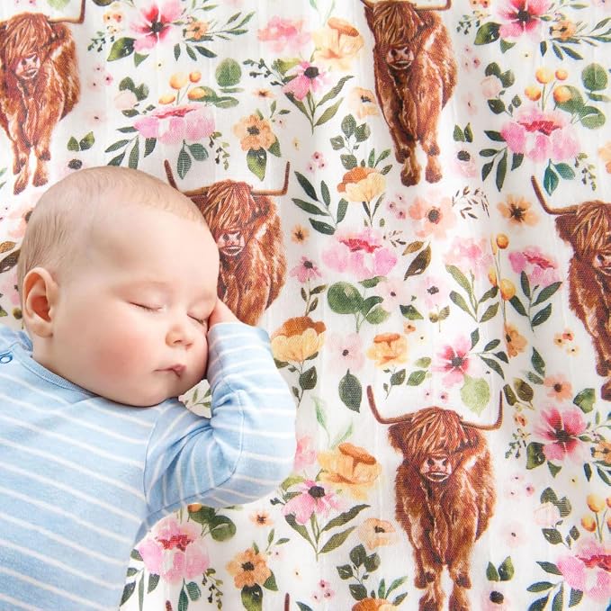 ittle Jump Muslin Swaddle Blankets for Boys Girls, 2 Pack Receiving Baby Blanket Large 47 x 47 inches, Soft Breathable Swaddling Wrap for Unisex Newborn (2 Pack Cow Girls)