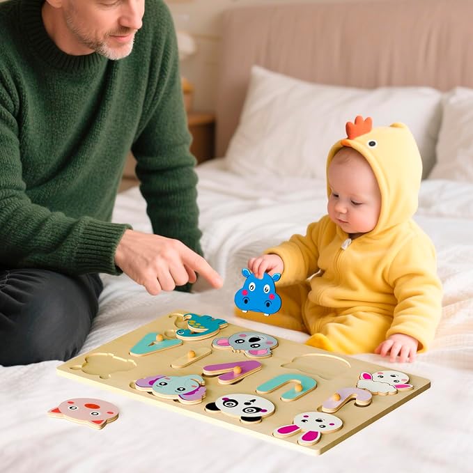Custom Name Puzzles for Toddlers 1-3 - Name Puzzle for Kids, Personalized Wooden Animal Puzzle, Baby Gifts, Baby Shower, Christmas, Newbaby Gift, Gifts for 1 2 3 Years Old (Dinosaur-01)