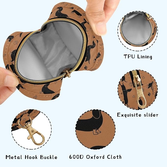 Dachshund Paw Bone Heart Baby Pacifier Holder Case with Clip Portable Pacifier Storage Organizer Round Container Pouch Box Fits Diaper Bag Stroller Purse