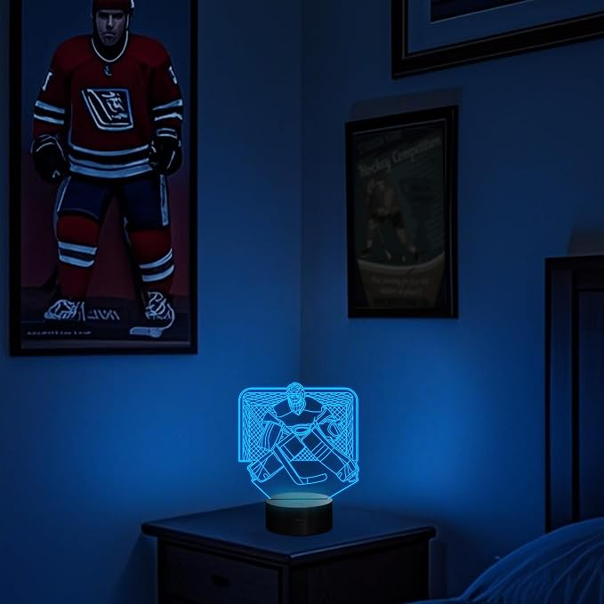 Attivolife Ice Hockey Goalie 3D Night Light, Hockey Illusion Lamp with 16 Color Changing + Remote Control + Timer, LED Desk Room Decor Cool Birthday Christmas Gifts for Kids Boys Men Sports Fan