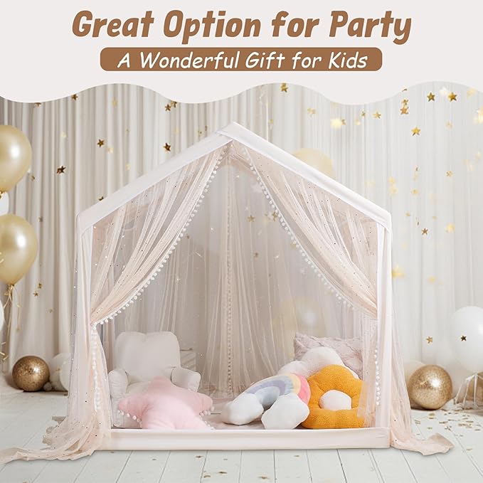 Kids Play Tent with Star-Shaped Window, Indoor Play Tents for Toddlers 1-3, Playhouse Tent for Girls & Boys, Children's Tent with Breathable Netting (Boho)