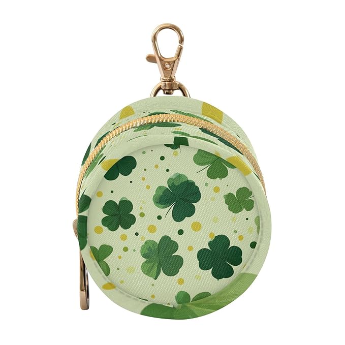 Pacifier Holder with Clip Pacifier Case for Diaper Bag Round Baby Pacifier Pouch Box Bag Portable Green Clovers and Polka Dots