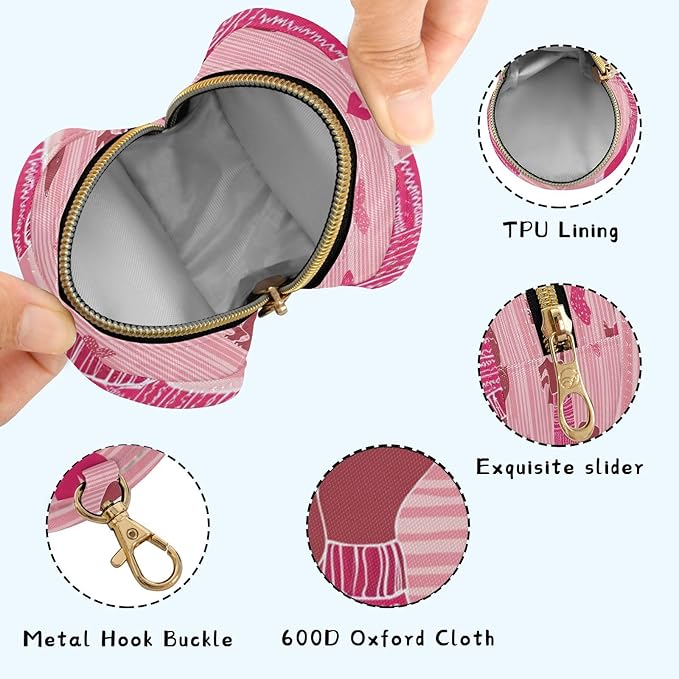 Pacifier Holder with Clip Pacifier Case for Diaper Bag Round Baby Pacifier Pouch Box Bag Portable Pink Striped Dachshunds and Hearts