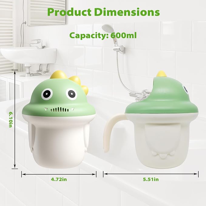 Baby Bath Rinse Cup, Shampoo Bath Rinser with Easy-Grip Handle, Tear-Free Design for Infants, Toddlers and Kids (Green)