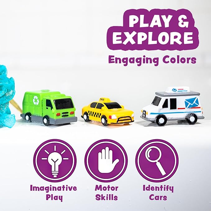 Tub Works® Vehicles??Bath Cars Mold Free Bath Toys, 6 Pack | Sealed, No Hole Bath Toys Design Keeps Moisture Out | Soft, Squeezable & Float on Water | Fun Baby & Toddler Bath Toys | City Car Bath Toys
