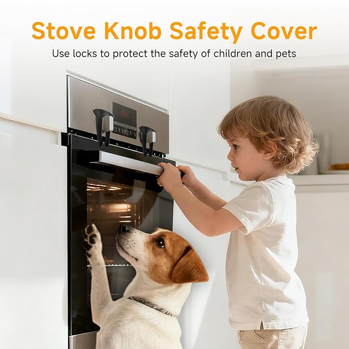 4-Pack Stove Knob Safety Covers Gas Stove Knob Locks & Oven Knob Covers for Child Safety, Heat-Resistant Stove Locks, Universal Fit for Gas/Electric Stoves, Child Safety Stove Knob Locks
