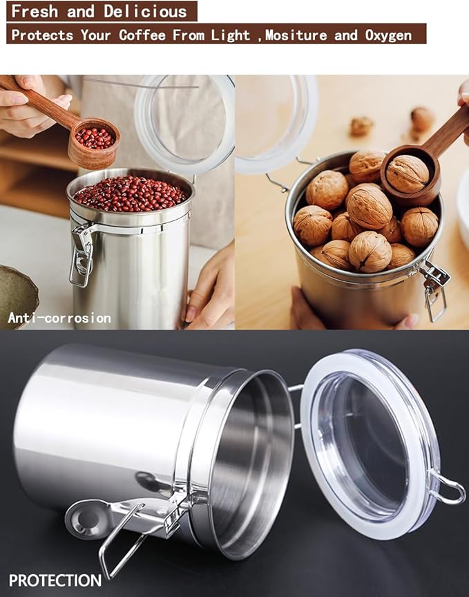 Walktosun Stainless Steel Food Container with Clear Lids Airtight Container Stackable Small Canisters Kitchen Pantry Storage for Cereal, Snacks, Candy, Herbs, Spices, Sugar, Tea (1.8L Silver-2)