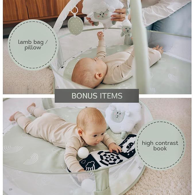 Aila+Aiden 6-in-1 XL Play Mat & Play Gym, Baby Gym, Baby Activity Gym, Sensory Exploration and Motor Skill Development Toys (Sage)