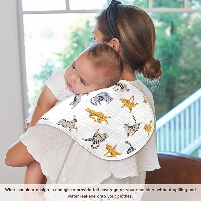 Yoga Tabby Cat Pattern Muslin Burp Cloths for Baby 2 Pack Soft 100% Cotton Baby Washcloths Bibs for Boy Girl