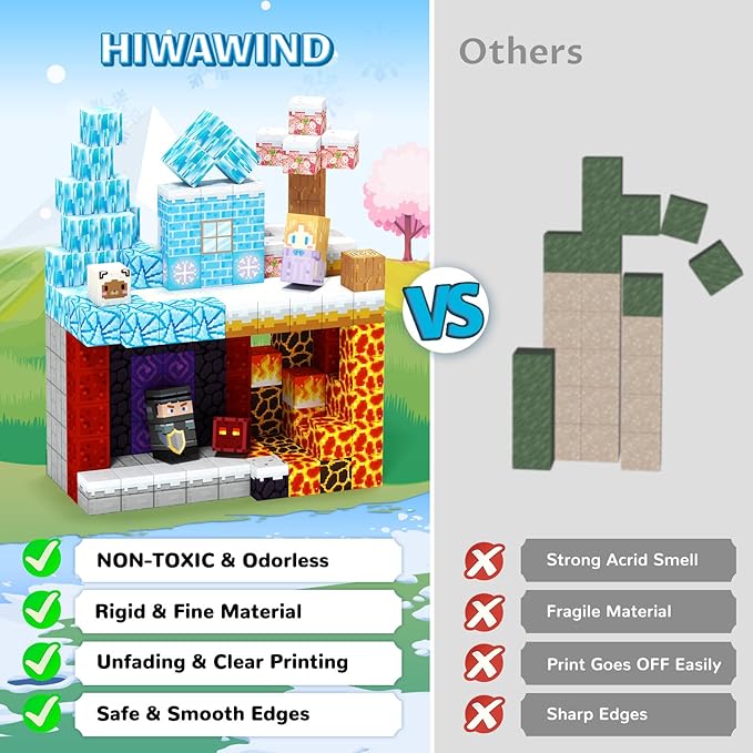 Hiwawind Magnetic Blocks Set, Ice Princess Castle & Lava Realm Fantasy World Building Toys, STEM Montessori Toys for 3 4 5 6 7 8 Year Old Boys Girls, Creative Birthday Gifts for Kids