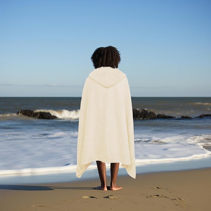 ORIGINAL KIDS Hooded Bath Towel Wrap - 2 Pack - Ultra Soft 100% Cotton Terry Large Oversized Hooded Kids Towel - Shower Pool Beach - 579 GSM Absorbent Quick Dry Plush Gift - 30 x 54 - Ivory