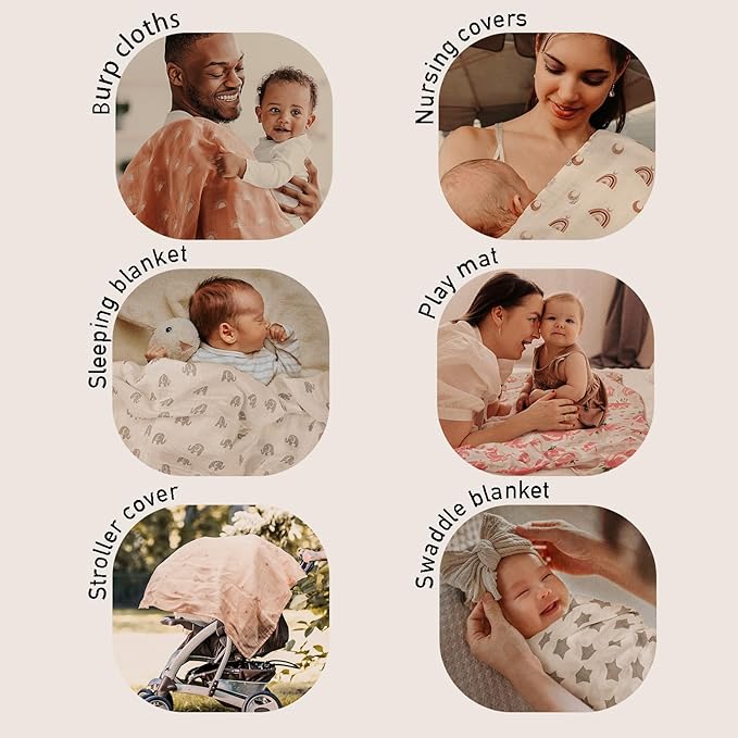 GLLQUEN BABY Muslin Swaddle Blankets 4-Pack Breathable Receiving Blankets (35" x 40") Soft Baby Blankets for Girls and Boys Newborn Essentials Muslin Burp Cloths Swaddle Wrap Baby Gift (Sun)