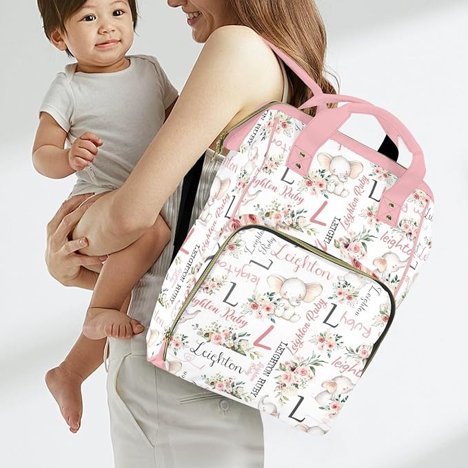 Custom Diaper Bag for Baby Customized Elephant Baby Bag Personalized Nursing Bags with Name Custom Name Mommy Daypack Bag Tote Bag Gifts