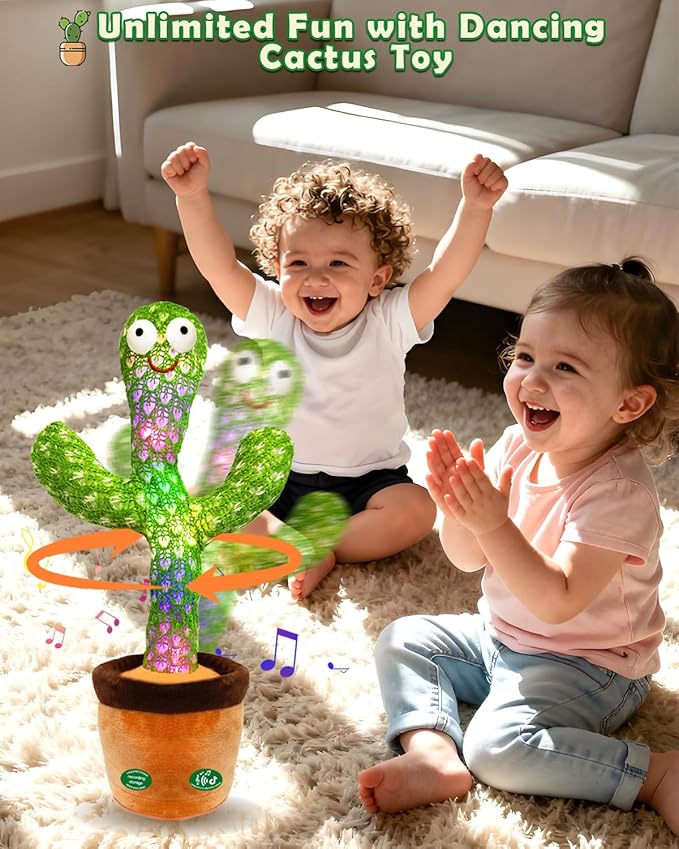 Interactive Baby Toys Dancing Talking Cactus Toy, Singing Musical & Record Repeat What You Say, Funny Gift for Infant 6-18 Months & Toddler 1 2 3 Year Old Boy Girl, Light Up Toy (Volume Control)