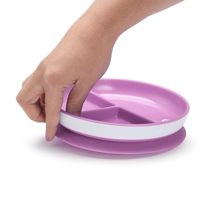 Munchkin Stay Put Suction Plates for Baby and Toddler, 3 Divided Sections , Pink/Purple