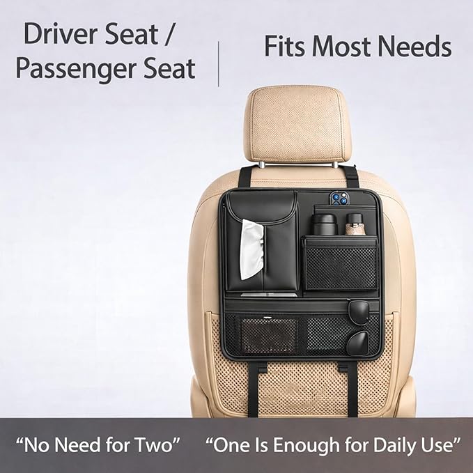 Backseat Car Organizer, Seat Organizer with 5 Storage Pockets for Travel, Black