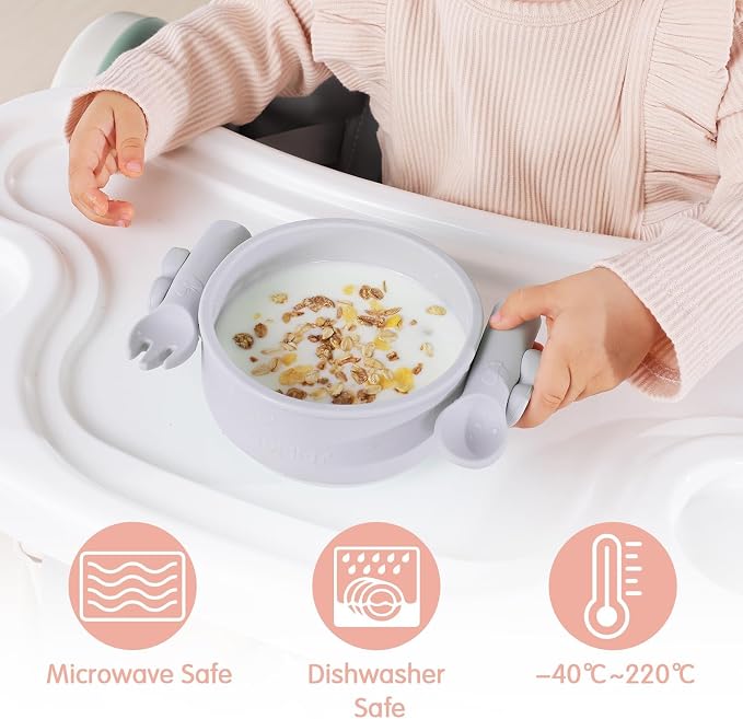 Dommy Baby Suction Bowl Silicone Suction Bowl with Spoon and Fork Baby Bowl with Suction BPA-FREE