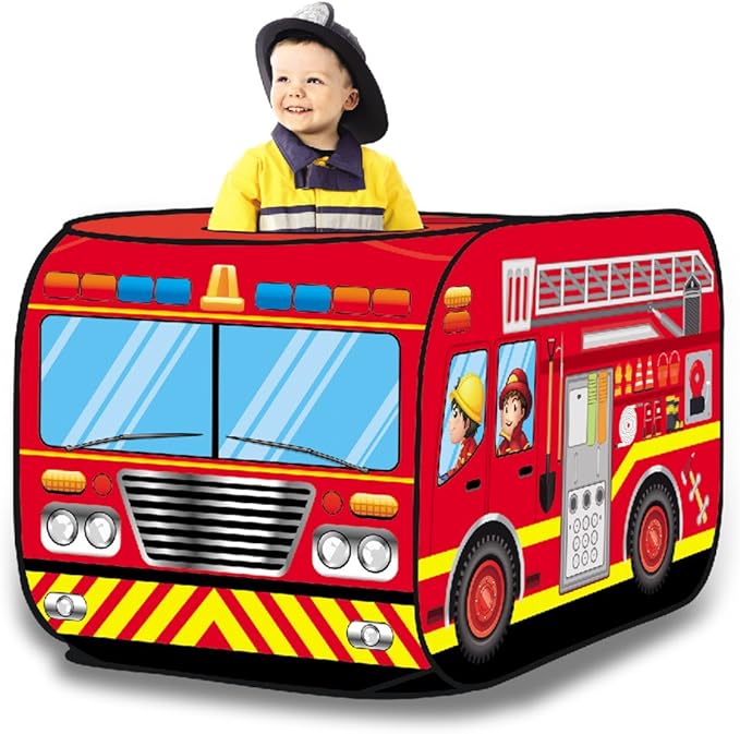 Pop Up Play Tent for Kids - My First Foldable Indoor & Outdoor Playhouse Vehicle Toys for Toddlers, Boys and Girls (Fire Truck)