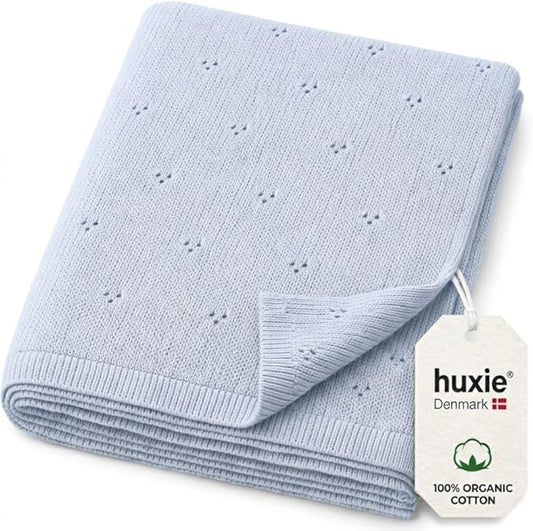 100% Organic Cotton Pointelle Knit Baby Boy Quilt – Lightweight, Breathable Swaddle Blanket for Newborns | Baby Registry Essential & Gift(Baby Blue)