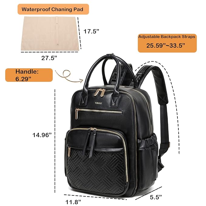 Leather Diaper Bag Backpack for Women with Multiple Pockets,Laptop Compartment and Changing Pad.