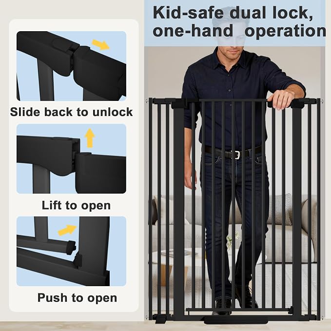 51" Extra Tall Cat Gate for Doorway/Hallway, 30-62.5" Wide，Pressure Mounted Pet & Dog Gates Walk Through, Cat Fence Indoor No Drilling，Auto Close,Black