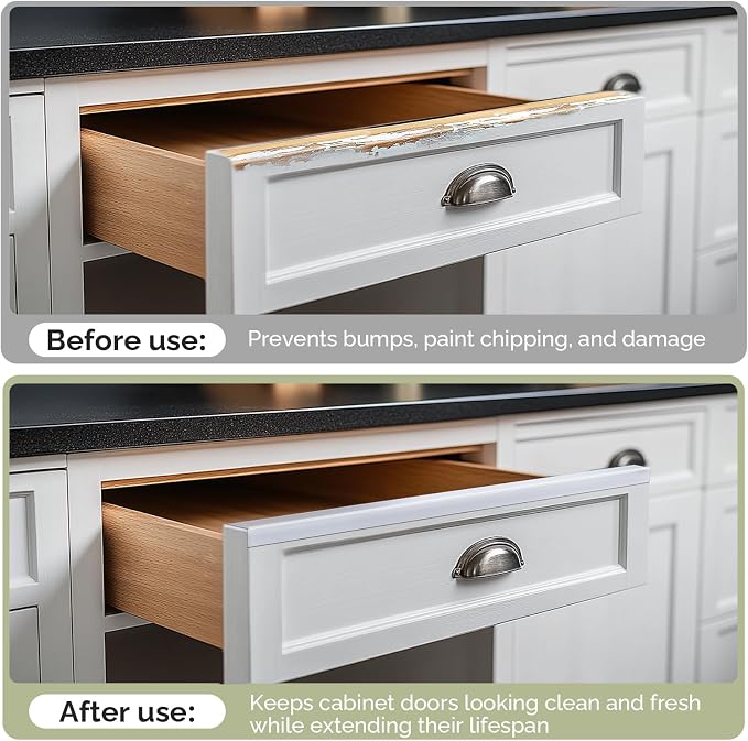 Snugly Fit 18" Length Cabinet Door Protector, Flexible Slip-On Plastic Edge Guard, Thin Transparent Edge Protectors to Prevent Wear, Chipping, Discoloration, Cabinet Bumpers, 3/4" Thick, 10 PCS