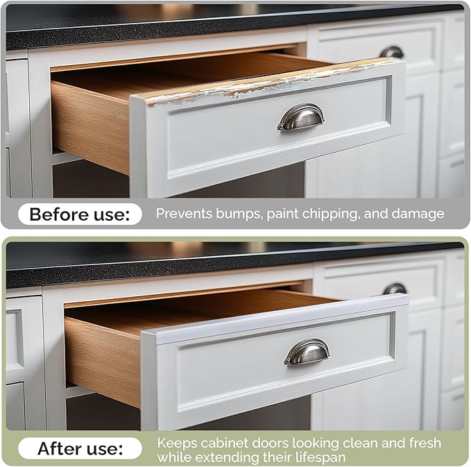 Snugly Fit 18" Length Cabinet Door Protector, Flexible Slip-On Plastic Edge Guard, Thin Transparent Edge Protectors to Prevent Wear, Chipping, Discoloration, Cabinet Bumpers, 3/4" Thick, 2 PCS