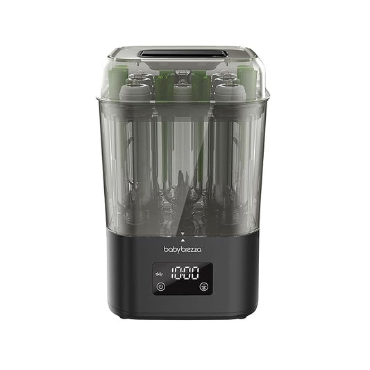 Baby Brezza 10 Minute SuperQuick Bottle Sterilizer + Dryer - Large 8 Bottle Capacity - Steam Sanitization – Universal Fit for All Bottles: Plastic + Glass + Pacifiers + Breast Pump Parts, Matte Black