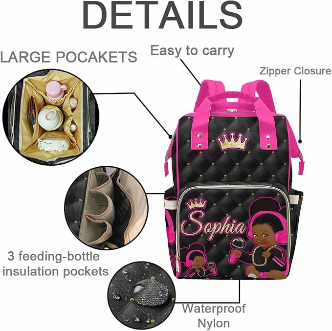 D-Story Personalized Diaper Bags For Baby Girl Custom Diaper Bag with Name For Baby Boy Fashion Diaper Backpack With Name Text