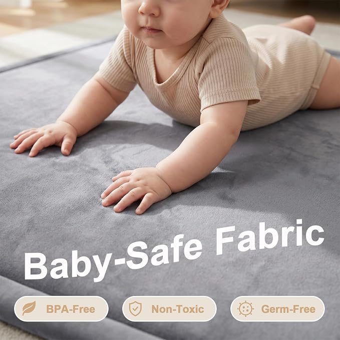 Ultra Soft Baby Play Mat for Floor, 1.3" Thick Memory Foam Tummy Time Mat, Non-Slip Playpen Mat, Baby Playroom Rug, Crawling Mat for Babies,Toddlers, Infants, Kids (Dark Grey, 79"×59"×1.3")