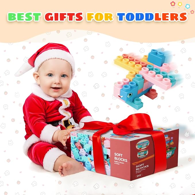 Large Particle Soft Building Block Toys with Storage Box with pull rods for Toddler Aged 18 Months to 6 Years old.Preschool Toys Suitable for Kindergarten, Parent-child Interaction etc(81P)