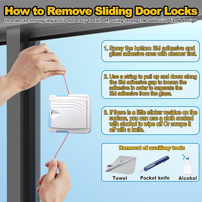 STERGDE Sliding Door Lock 4 Pack, Prevent children from opening sliding doors, sliding door baby proof, Easy To Install, For Sliding Glass Doors, Sliding Windows, Sliding Closets, Etc（Blue）