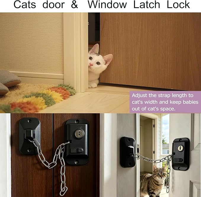 4 Pack Child Proof Door Locks, Adjustable Refrigerator Lock with Keys, Cat Door Latch 3M Adhesive Safety Locks for Baby, Dementia & Pets, No Tools Needed (Black, 4 Pack)