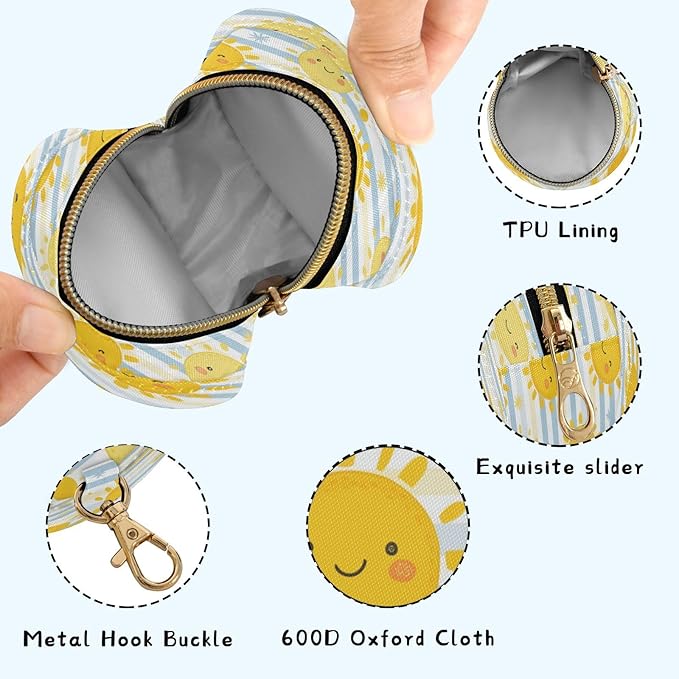 Cute Sunshine Pacifier Holder Case with Clip Portable Small Travel Pacifier Pouch for Mom Bag Zipper Coin Purse Pendant