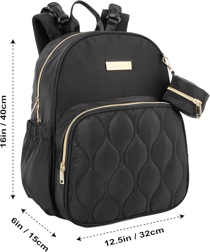 Baby Essentials 3 in 1 Diaper Bag Backpack, Changing Pad & Pacifier Pouch for Newborns, Infants, Toddlers - Quilted, Smooth, Sheek, Padded in Design, Black