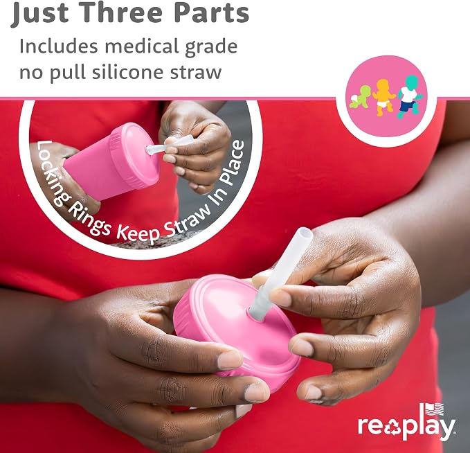 Re-Play 10 oz. Straw Cups for Kids with Silicone Locking Straws - Dishwasher & Microwave Safe - Made in USA - Set of 4-7.37" x 7.37" x 1.25" - Mermaid
