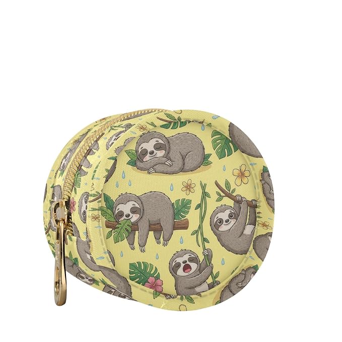 Cute Sloth Leaves Yellow Print Pacifier Holder Case for Diaper Bag Portable Travel Pacifier Storage Case with Clip Newborn Baby Pouch for Baby Boys Girls Outdoor Purse