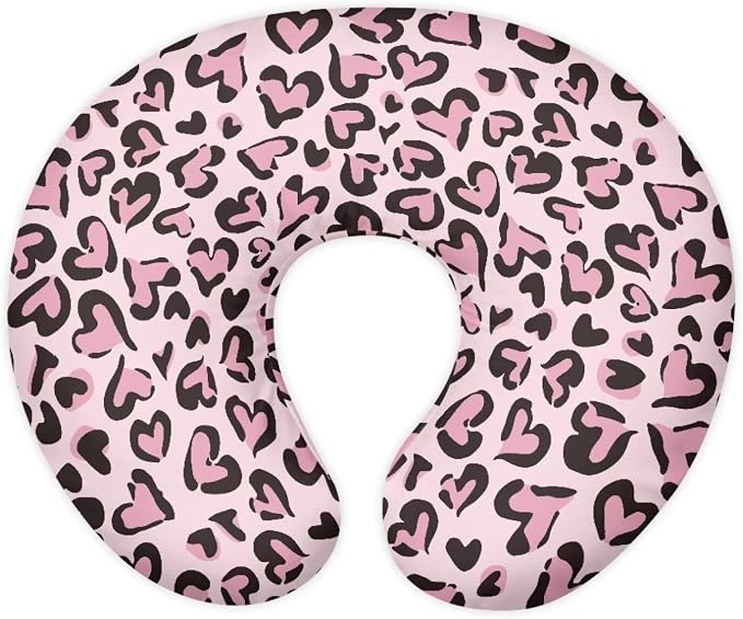 Pink Heart Leopard Feeding Pillow Cover Breastfeeding Pillow Covers for Breastfeeding Mom Soft Nursing Pillow Case Skin-Friendly U-Shaped Hidden Zipper Design