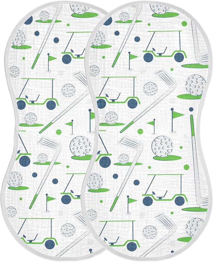 2 Pack Muslin Burp Cloths Golf White Print Cotton Baby Burp Cloths Ultra Absorbent Burping Cloth Soft Spit Up Rags for Newborn Must Haves, Large 22" x 11"