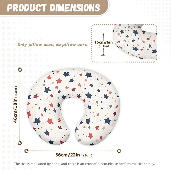 Multi Colorful Stars Baby Nursing Pillow Cover Slipcover for Breastfeeding Pillows, Soft and Stretchy Safely Breastfeeding Pillow Cover Breathable and Washable
