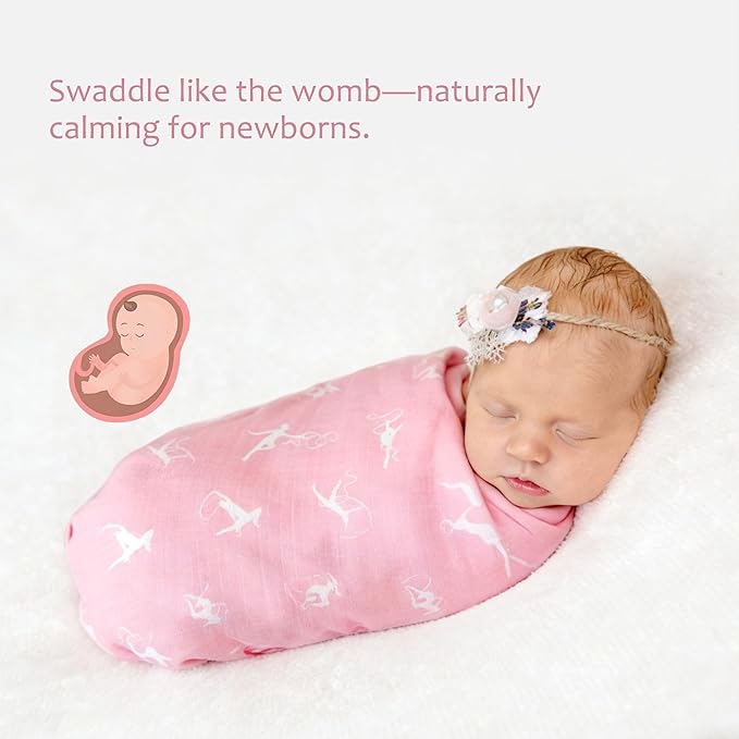 Muslin Swaddle Blankets for Newborn, Large 47"x47" Soft Breathable Bamboo Cotton Baby Blanket, Lightweight Receiving Blanket for Boys and Girls, Happy Movement