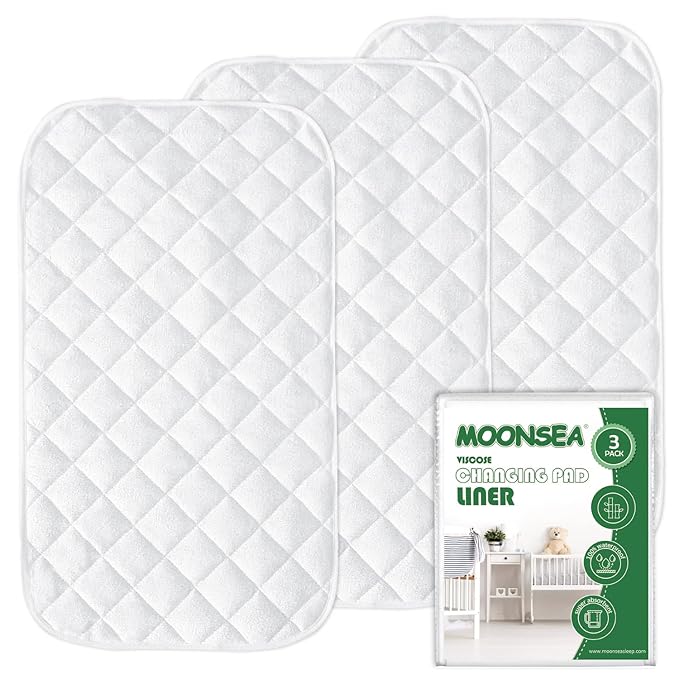 Diaper Changing Pad Liner Non-Slip, Waterproof Terry Mat, Quilted Absorbent Bassinet Liners Washable, 3 Pack 13"x 26" Reusable Portable Changing Table Pad Rectangle White