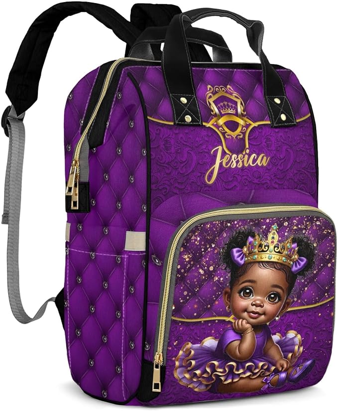 Custom Diaper Bag with Name Personalized Multifunctional Mommy Backpack for Shoulders Outdoor Backpack for Newborn Baby Crown-Thermal Pockets Nursing Bags