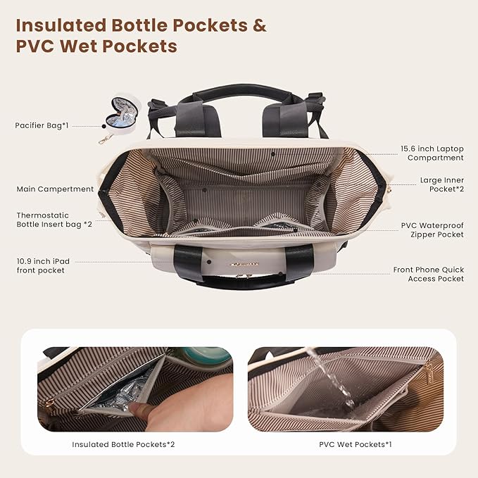 LOVEVOOK Baby Diaper Bag Backpack, Large Bag for Boys & Girls, Travel Waterproof Bags w/Changing Pad, Stroller Straps, Pacifier Case, Essentials Must Haves Newborn Stuff for Mom & Dad - Unisex